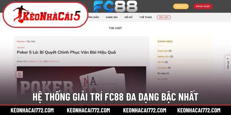 Hệ thống giải trí FC88 đa dạng bậc nhất